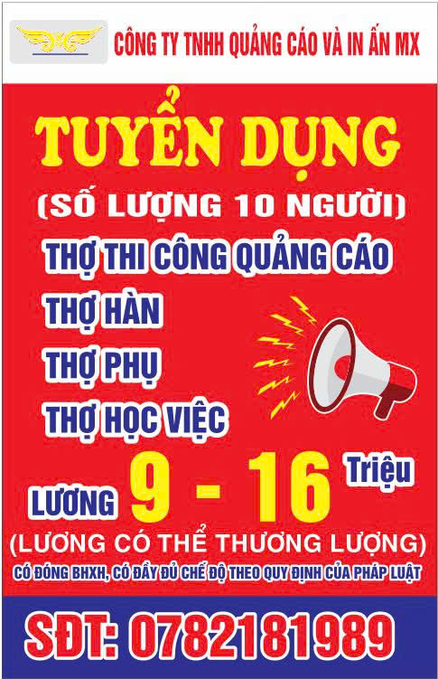 [TUYỂN DỤNG THỢ THI CÔNG - LƯƠNG HẤP DẪN 9–16 TRIỆU]
